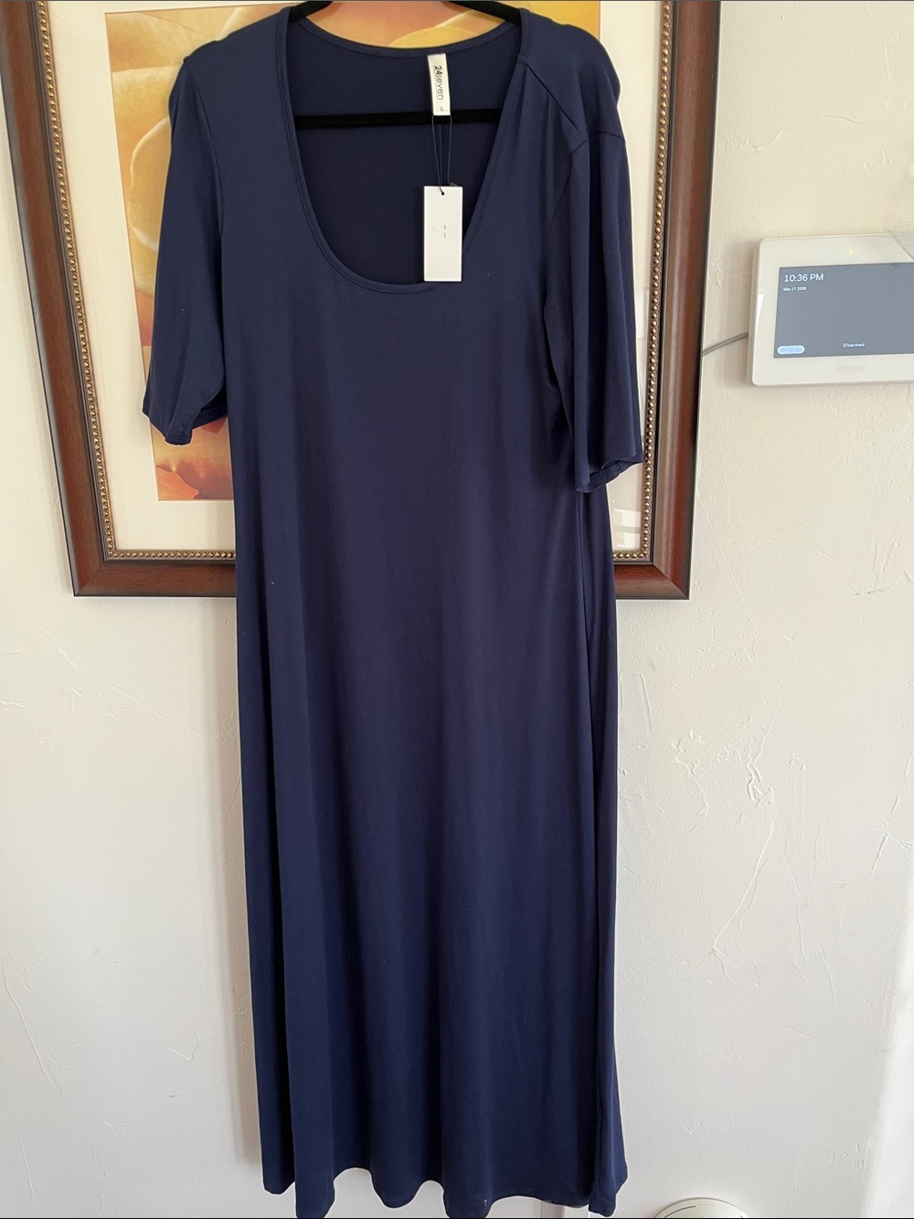 24/7 Comfort Apparel Navy Scoop Neck Maxi Dress with Short Sleeves